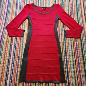 Vintage 2000s Ultra Flirt Red & Gray Knit Bodycon Dress